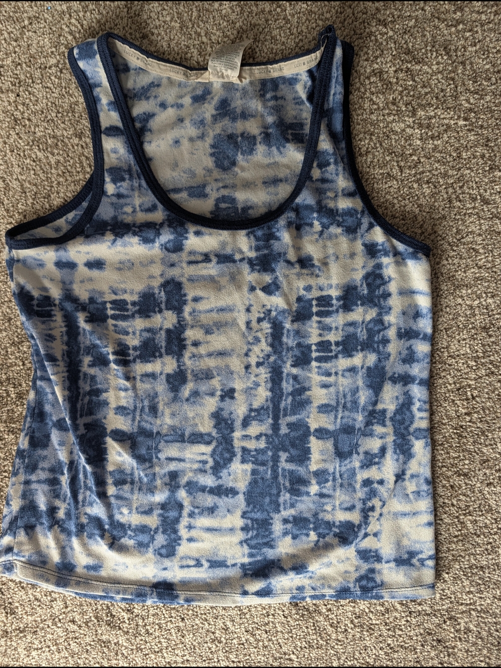 Lucky Brand Blue & White Tie-Dye Ribbed Tank